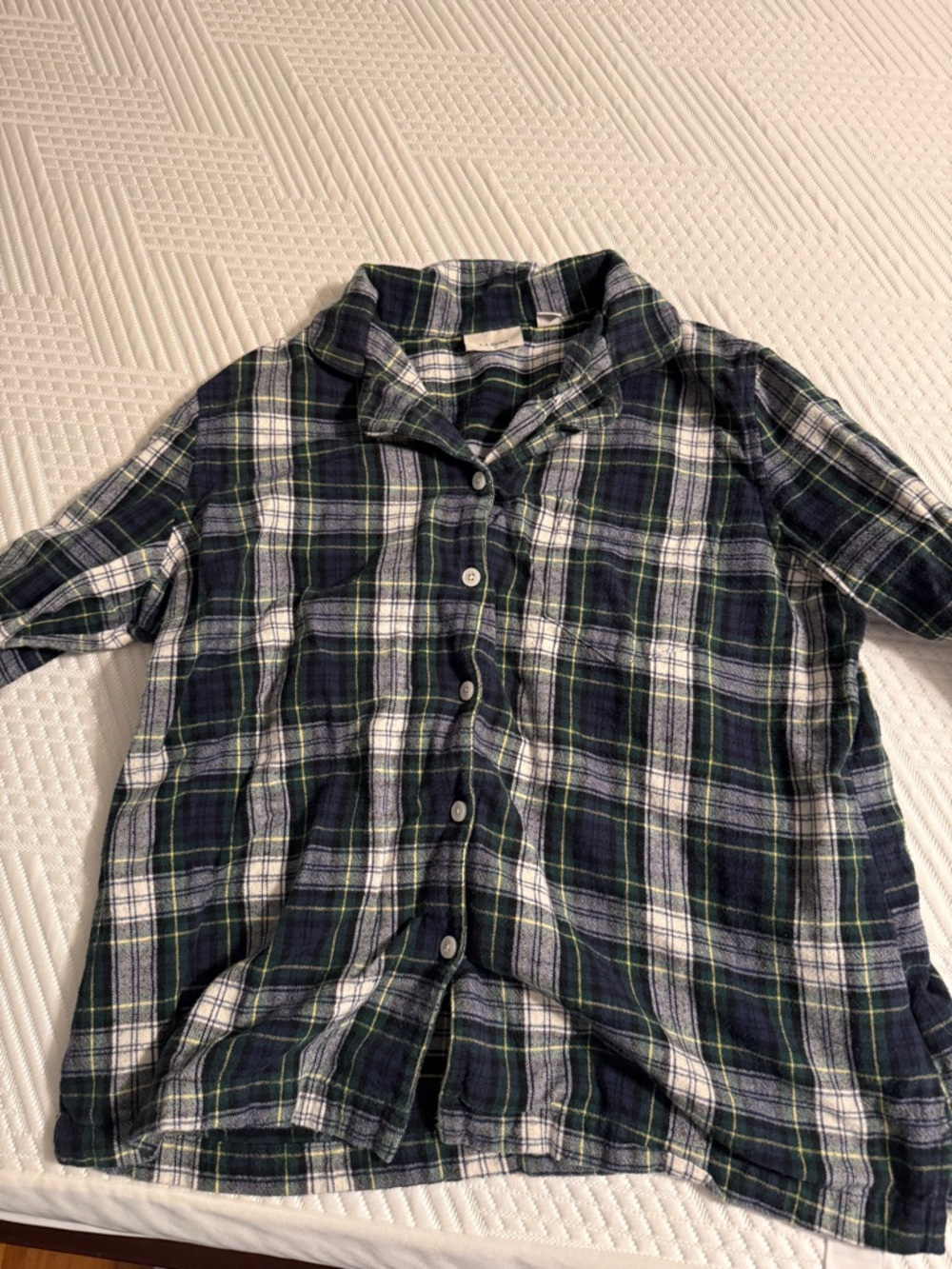 L.L. Bean Navy, Green & White Plaid Flannel Top